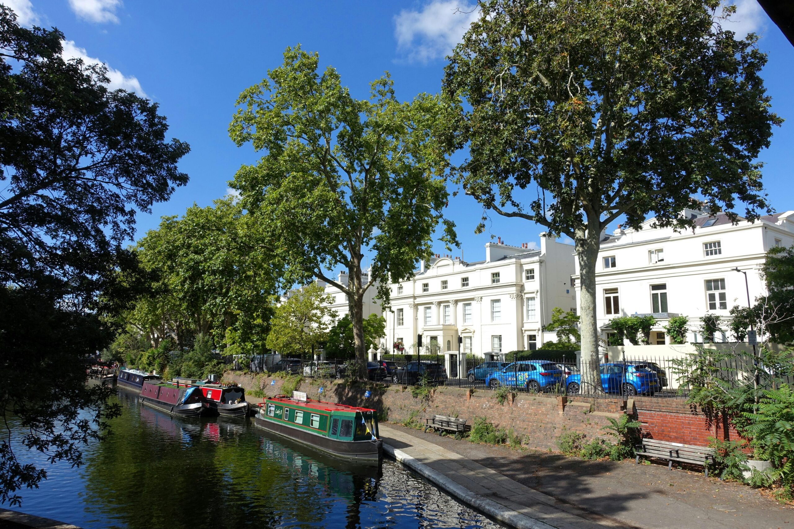 Little Venice canal near Paddington London with narrowboats close to Mowbray Court Hotel
